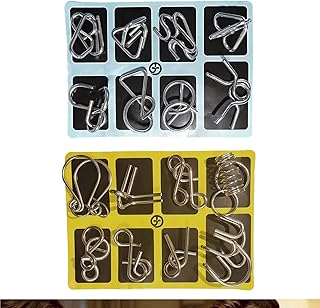 Metal Wire Puzzle Set (16 Pieces) | Challenging Brain Teaser Games for Adults | Iron Link Disentanglement Puzzles with Solution Cards | Adult IQ Challenge, Stress Relief & Travel Gift