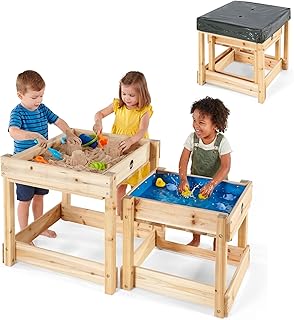Plum Wooden Sand and Water Table with Cover, 2 Toddler Sensory Table, Summer Outdoor Activity, Sensory Playset, Kids Outdoor Play Equipment, Sturdy, Durable, Weatherproof, Easy to Clean, Age 18+Months