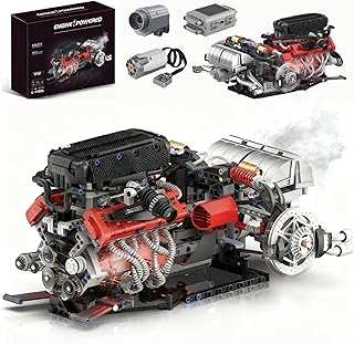V12 Engine Model Kit That Runs - Visible MOC Physical Science Car Engine Project for Car Enthusiasts with Motor, Lighting and Exhaust,STEM Building Engineering Toy Set for Adults