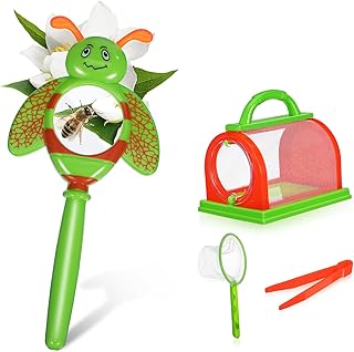 S Outdoor Adventure Tool Lightweight Plastic Bug Kit with Butterfly Net Critter Cage Magnifying Glass and Observation Tools for Exploration and Nature Collecting