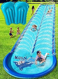 Slip and Water Slide for Kids and Adults Backyard with Extra-Large Inflatable Guard Rails and Dual Way Water Sprayers,Heavy Duty and Extra Long Design with Two Inflatable Bodyboards