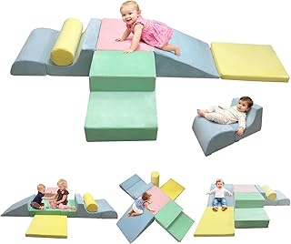 Toddler Climbing Toys Indoor, 6-Piece Baby Foam Climbing Blocks Set, Soft Play Climbing Toys for Toddlers 1-3, Indoor Climb Crawl & Slide Activity Play Gym for Kids (Light Color)