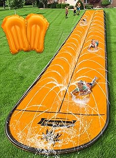 Spring Water Slip and Water Slide, 32ft *2 Lanes Slip Water Slides for Kids Backyards Ages 4-8 8-12 with Sprinkler and Inflatable Bodyboards, Summer Water Fun Toy for Outdoor Lawn Games Play