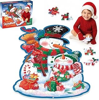 Snowman Floor Puzzle for Kids Age 4-8, 45PCS Jumbo Christmas Jigsaw Puzzle, Large 25.6" x 36.2" Winter Puzzle with Poster, for Kid Boy Girls
