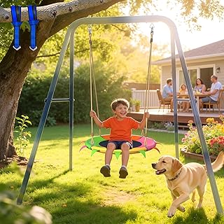 28 Inch Saucer Swing, Teslin Mesh Fabric Material, 800lb Tree Swing with Adjustable Straps for Backyard Outdoor, Kid Swing Set Accessories(Saucer Only)