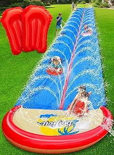 Slip and Water Slide for Kids and Adults Extra Long Lawn Water Slides Backyard Heavy Duty with Two Inflatable Bodyboards and Double Lane Water Toys Summer