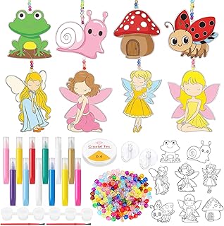 Seenelling 24 Sets Fairy Suncatchers Ornaments DIY Window Glitter Art Suncatcher Kit Make Your Own Suncatcher Paint Ornaments Fairy Wonderland Animal and Plant Insect Paint Arts and Crafts for Kids