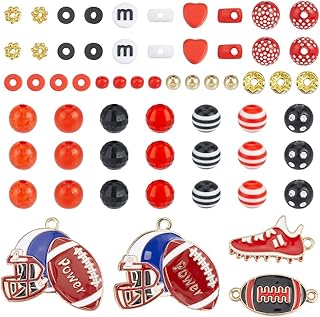 1 Box 2155Pcs Rugby Bead Kits Heishi Spacer Beads Polymer Clay Acrylic Stripe Sports Helmet Shoe Loose Spacer Charms for Friendship Bracelet Necklace Earrings Jewelry Making Kit DIY Crafts