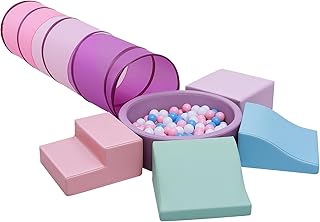 Foam Climbing Toy for Toddler：with 4-Piece PU Leather Climbing Blocks, a Baby Ball Pit and Play Tunnel - Climb and Crawl Soft Play Set - Kids Crawling Obstacle Course Indoor Jungle Gym