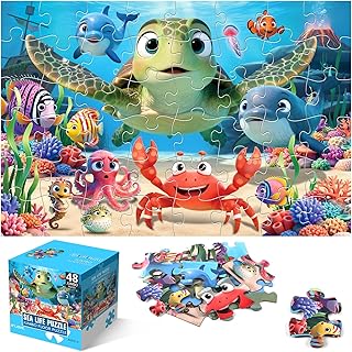 Jumbo Floor Puzzle for Kids,48 Piece Animal Large Jigsaw Puzzles,Learning Educational Toys for Toddlers Ages 3-5,Sea Turtle Puzzle Children Easter Gift for Boy Girl Ages 4-8