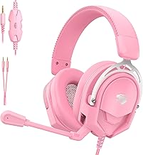K98 Wired Gaming Headset, Durable Aluminum Frame Gaming Headset with Memory Earmuffs, 50mm Dynamic Drivers Stereo Surround Sound, Over Ear Headset for PC, PS4, PS5, Switch, Xbox One, Mac (Pink)