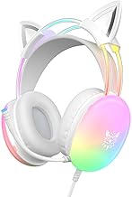Cat Ear Gaming Headset with Mic, RGB Rainbow Lighting, Surround Sound, 3.5mm Wired Over-Ear Headphones for PC/Switch/Laptop, Lightweight and Adjustable Headband