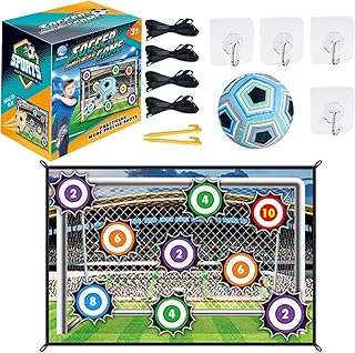 Boys Toss Soccer Goal Game - Kids Ball Training Equipment Set, Outdoor Play Sports Kit, Includes 1 Target 2 Stakes, Lightweight Portable | Interactive with Practice for Children Learning Use