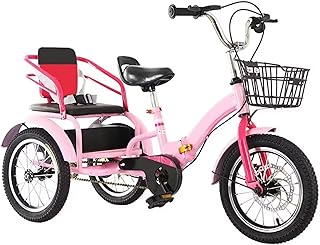Kids Pedal Bicycle with Double Brakes,Disc Brake,Rear Passenger Seat with Belt,Hidden Compartment,3 Wheels Bike Trike for Recreational Cycling, Exercise,Outdoor Picnics,Folding Toddler Tricycle
