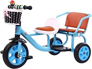 Ride-on Pedal Tricycle,Two Seaters Trike,High Carbon Steel Children's Tricycle,Back Seat with Backrest for Boys and Girls Ages 3+,3 Wheels,Adjustable Seat