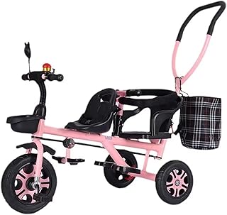 Stroller with Parent pushrod,Trolley for Age 2-5,Dual Seats Tricycle for Twins,trikes,Rear seat with armrest and guardrail,Front seat with Belt