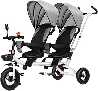 Stroller Trike with Recline backrest,Buggies with Removable Canopy and Push Handle,Dual Seats Tandem tricycles,Parent Push Trike with Swivel seat