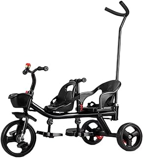Stroller with Parent pushrod,Trolley for Age 2-5,Dual Seats Tricycle for Twins,trikes,Rear seat with armrest and Belt,Front seat with Belt