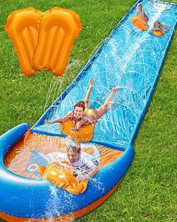 Spring Water Slip and Water Slide, 22FT Lawn Slip n WaterSlide for Kids Adults, Backyard Summer Outdoor Water Toys with Sprinkler, 2 Inflatable Bodyboards