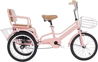 3 Wheels Bike Trike for Toddler,Single Brake,Carbon Steel Frame,Human Powered Pedal Tricycle for Recreational Cycling, Exercise,Outdoor Picnics,Rear Passenger Seat with Hidden Compartment
