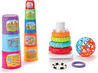 Kidoozie Little Learner's Trio – 3-in-1 Infant Development Toys – Stacking Cups, Rocking Ring Tower & Rattle Ball – Ages 6 Months+