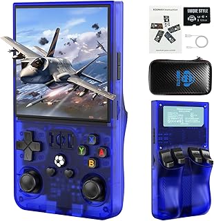 R36MAX Retro Handheld Game Console, 4.0 Inch IPS HD Screen Portable Retro Gaming Console, 1.5GHz CPU Support 30+ Emulator Console Video Game Console, 4000mAh Battery (128GB Blue)