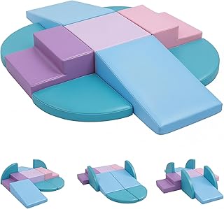 9-Piece Climbing Toys for Toddlers: Soft PU Leather Foam Blocks - Baby Climb and Crawl Activity Blocks - Kids Play Gym Equipment Indoor for Development(Macaroon)