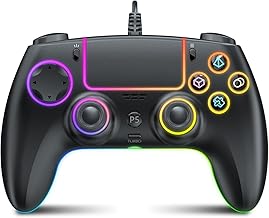 GUOC RGB Wired Controller for PS5/PS4 and PC with Hall Effect Trigger, 3.5mm Audio Jack, Support Tubro/Macro Function, Adjustable Dual Vibration 6-Axis Motion Control Gamepad