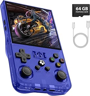 R36MAX Retro Gaming Console, 4.0 Inch Handheld Game Console with 64GB Classic Video Games Inchluded,Support 30+ Simulators,Hand Held Game Console for Christmas-Transparent Blue