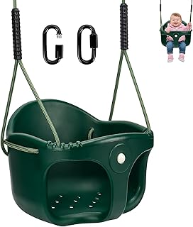 Dakzou Jungle Gym High Back Full Bucket Toddler Swing Seat Upgraded Heavy Duty with Finger Grip Chain Fully Assembled Swing Set Accessory【 Green