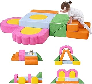 13-Piece Modular Foam Climbing Blocks Set for Toddlers - Floral Soft Play Structure for Indoor Crawling & Climbing Play with Washable Cover for Bedrooms, Playrooms, Daycares and Schools,Multicolor