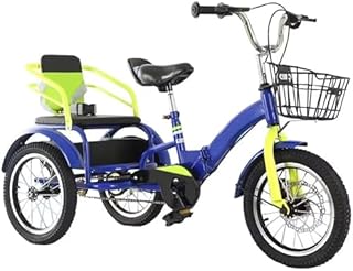 Kids Tricycle with Double Disc Brakes, Rear Passenger Seat with Safety Belt, Hidden Compartment, 3 Wheels for Outdoor Fun, Folding Toddler Bike for Exercise & Picnics