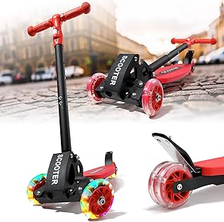 Kick Scooters for Kids 5-7 8-12,Lean to Steer,Three Wheeled Light Up,28"-32" Adjustable Handlebar,Widen Anti-Slip Deck,Floor Push Scooter for Boys Girls Ages 6-12 3-4 Old,Foldable for Travel