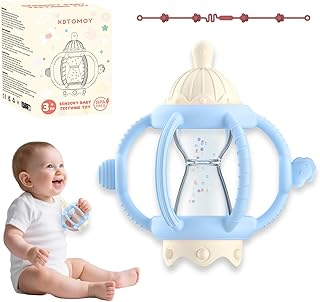 Teething Rattles for Babies 0-6 Months 6-12 Months, Silicone Rattle Teether with Pacifier, Baby Montessori Toys 6-18 Months, Infant & Toddler Molar Teething Relief, Boys Girls Essential Gifts (Blue)