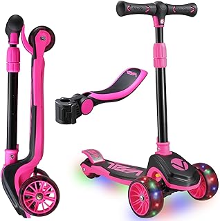 Vital Tyke 3 Wheel Kids Scooter | LED Light-up Wheels, Foldable, Tool-Free Adjustable Handlebar & Removable Seat, for Ages 3-8