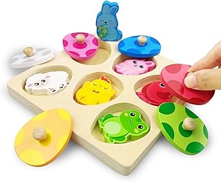 Pinkiwine Easter Wooden Peg Puzzles Montessori Educational Toys for Toddlers Kids Boys Girls Easter Basket Stuffers Toys Gifts