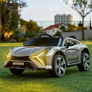 Kids Electric Car – Remote Control Ride-On Vehicle with LED Lights, Bluetooth RC, Dual Motor & Realistic Design (Grey)