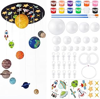 Novabright 87 Pcs Solar System Model Project Kit Include 16 Mixed Solar System Foam Balls 24 Pigment 4 Brushes DIY Polystyrene Spheres Balls for Outer Space Planet Foam Projects
