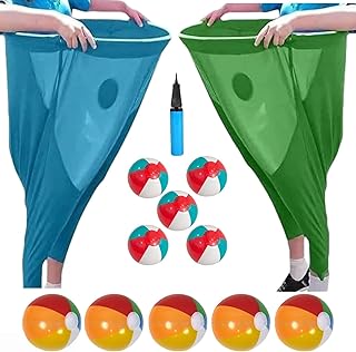 Granny Pants Yard Game, Giant Grandma Pants Toss Outdoor Family Game for Kids & Adults, Backyard Lawn Party Set with Balls & Pumps, 2/4 Pants Options (Blue+Green)