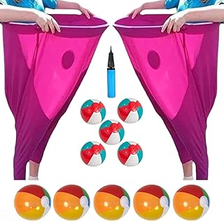 Granny Pants Yard Game, Giant Grandma Pants Toss Outdoor Family Game for Kids & Adults, Backyard Lawn Party Set with Balls & Pumps, 2/4 Pants Options (Pink*2)
