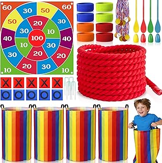 51 Pcs 5-in-1 Outdoor Games Set,Field Day Family Reunion Games Potato Sack Race Bags Tug of War Rope Egg Spoon Race Game 3 Legged Relay Race Giant Tic Tac Toe Game Carnival Lawn Game for Party