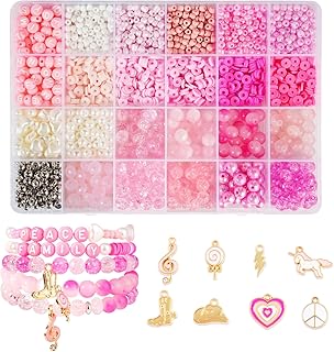 Miss Rabbit Pink Clay Beads Bracelet Making Kit,3500Pcs Valentines Beads,Friendship Bracelet Kit for Jewelry Making with 6 Kinds of Unique Glass Seed Bead
