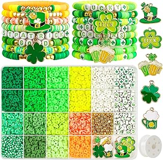 Gionlion 3000 Pcs St Patricks Day Accessories, St Patricks Day Green Clay Beads for Bracelets for Women, Friendship Bracelet Kit with Beads for Gifts