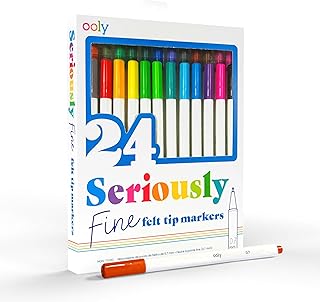 Ooly Seriously Fine Felt Tip Markers, Set of 24, 0.7 mm Fine Tip, Triangle Barrel Design, Non-Toxic Kids Art Markers for Drawing, Coloring, Doodling, Craft and School Supplies
