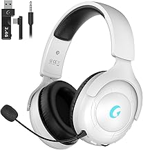 Wireless Gaming Headset for PS5, 2.4GHz Gaming Headset with Mic, 45H Battery, Surround Sound, Noise Cancelling Over Ear Headphones Bluetooth 5.3, for Xbox Needs 3.5mm Cable - White