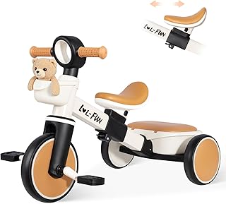 Tricycle for Toddlers 1-3 Years Old Toy, Adjustable Kids Bike for Boys Girls Birthday Gift Age 2-4, Baby Trike with Storage Baskets & Removable Pedals