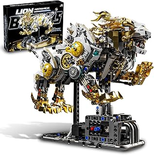 Mechanical Lion Building Set – Moving Engineering Animal Model with Gears and LED Lighting, Steampunk STEM Compatible with Lego Building Kit for Adults (1073 Pieces)