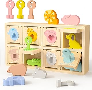 Montessori Toys for 2 year Old,Wooden Keys and Locks Set With 8 Wooden Animals and Keys,Learning Fine Motor Skills Toys for Toddlers,Preschool Educational Sorting Toys for 1-3 Boys and Girls Gift