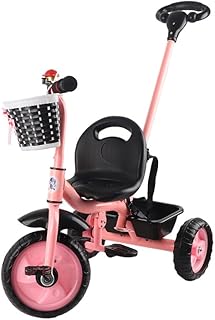 Children Tricycle, Adjustable Push Handle Balance Trike with Direction Control for Toddlers Age 3 to 6, Folding Pedals and Steering System (Pink)