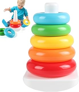 Stacking Circles - Rainbow Color Design, Safe Material, Durable -Friendly Construction, Smooth Rounded Edges, Multi-Size Stacking Rings | Early Learning Playtime with Hands-on Cogniti